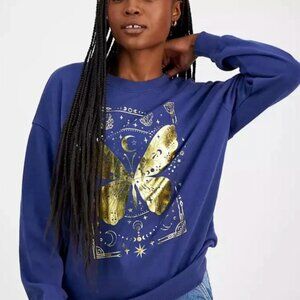 NWT Rebellious One Butterfly Tarot Card Crewneck Sweatshirt in Cobalt Blue Large